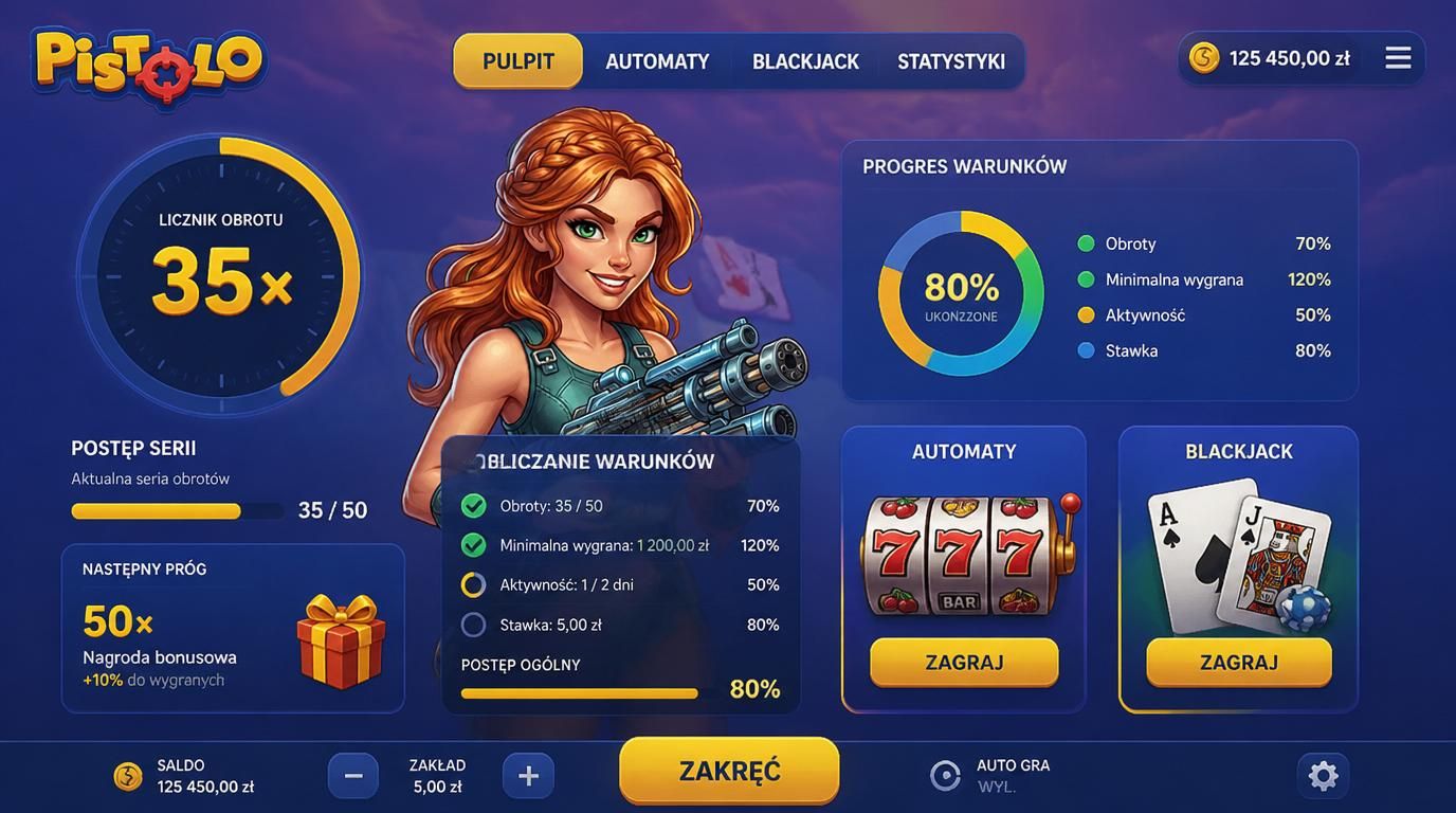 Grafika przedstawiająca licznik obrotu, automaty i blackjack z warunkiem 35×