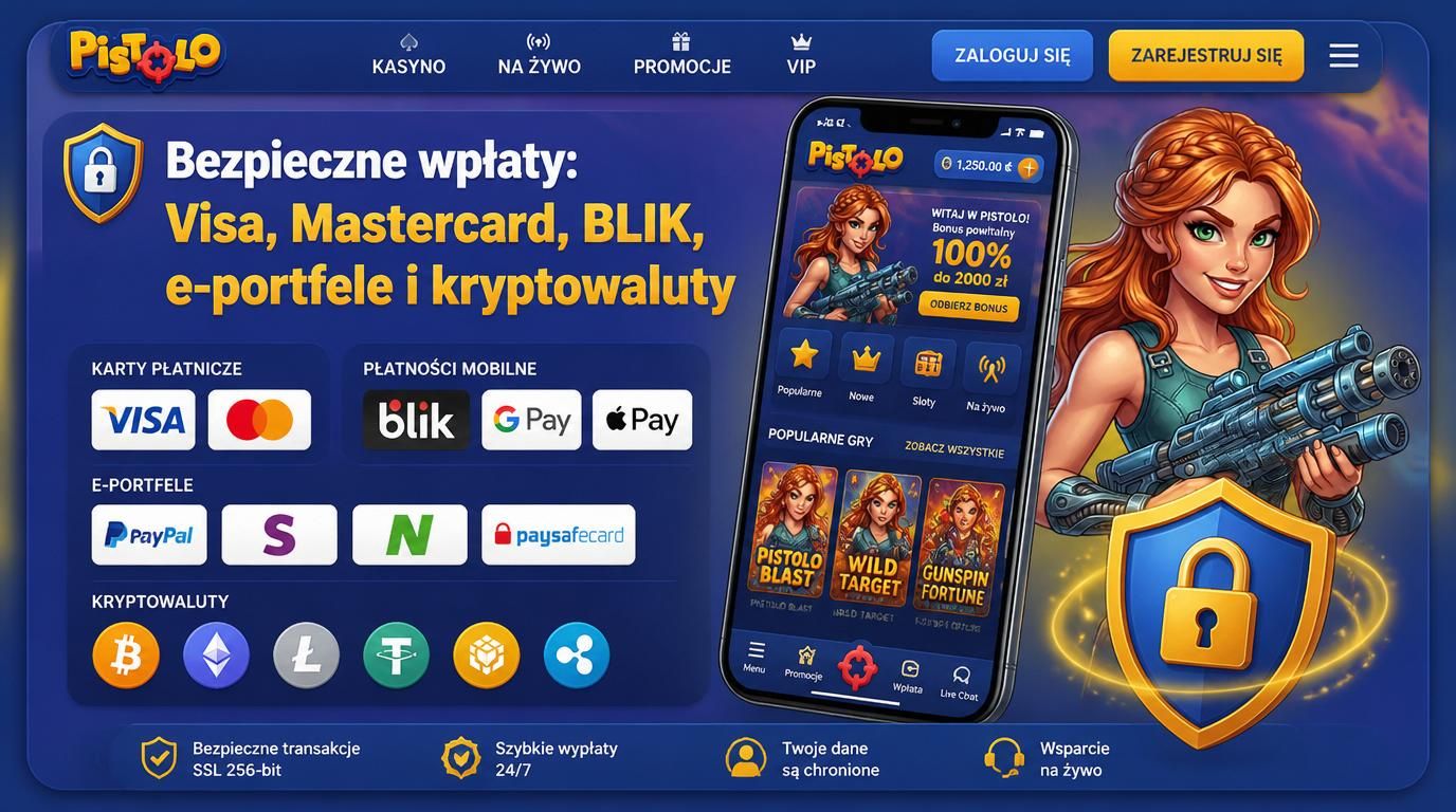 Widok metod płatności dla graczy z Polski: karta, BLIK, krypto