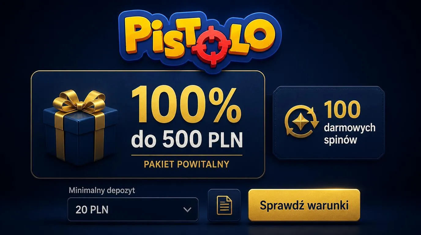 Panel bonusu powitalnego z ofertą 100% do 500 PLN, 100 darmowymi spinami i minimalnym depozytem 20 PLN